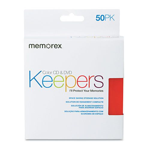 Memorex CD/DVD Sleeves, Pocket, Assorted Colors, 50/Pack, PK MEM01972