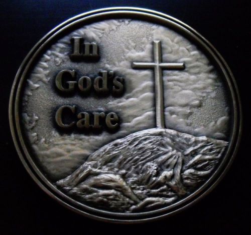 Large Bronze &#034;In God&#039;s Care&#034; Magnet Decoration Religious Jesus Biblical 4.25&#034;