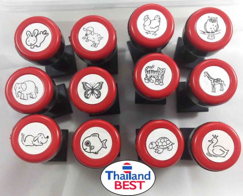 LOT12 ANIMALS RUBBER STAMPS PAD INK CARTOON CUTE KIDS HOME&amp;OFFICE ACCESSORIES