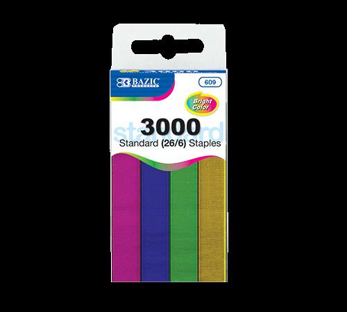 BAZIC 3000 Ct. Standard (26/6) Metallic Color Staples, Case of 24