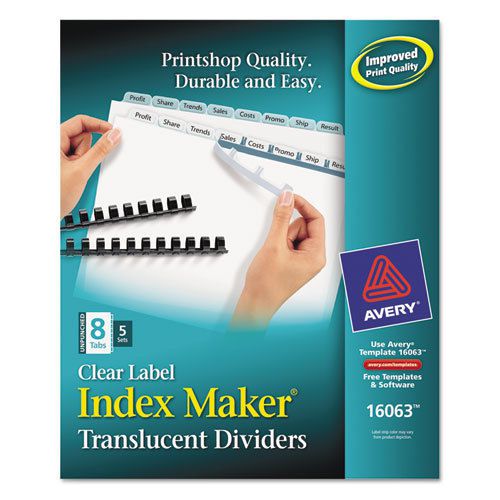 Index Maker Unpunched Clear Label Dividers, 8-Tab, Letter, 5 Sets/Pack