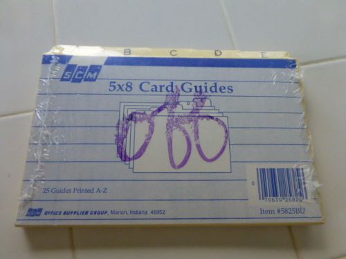 5&#034; x 8&#034; CARD INDEX GUIDES by SCM- NEW/ SEALED PACKAGE-25 GUIDES PRINTED A-Z