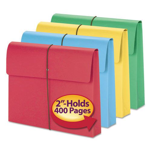 2&#034; Accordion Expansion Wallet, Elastic Cord, Ltr, Blue/Green/Red/Yellow, 50/Box