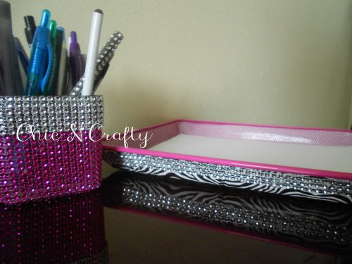 Hot pink wire mesh &amp; zebra print duct tape front load letter tray for sale