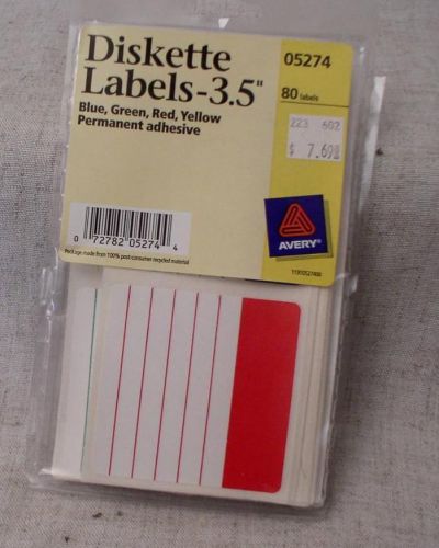 Diskette Labels for 3.5&#034;  Avery # 05274 Permanent blue, green, red, yellow