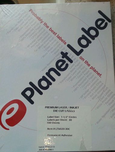 Planet Label, LT6020-30C, 1-1/2&#034; circles, NIB, 100 sheets, laser, inkjet,