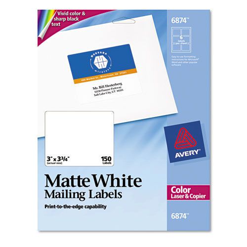 Avery white laser labels for color printing, 3&#034;x3 3/4&#034;, 150 per pack for sale