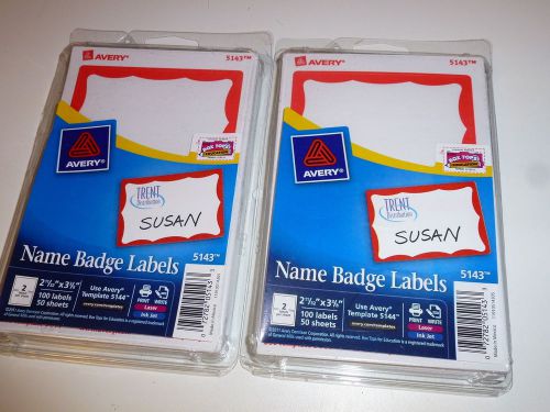 Avery Name Badge Labels #5143 Red TWO packs of 100 each  Free US Shipping