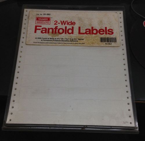 Box w/2000 Tandy Computer White 2-Wide Fanfold Labels 3 4/5&#034; x 15/16&#034; Dot Matrix