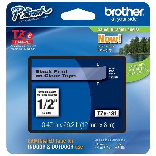 Brother TZe131 Black on Clear 1 2-Inch Labeling Tape (26.2 Feet) EE490802 Mint