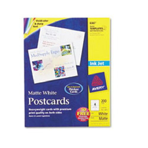Avery 8387 inkjet printer postcards, perfed, 5-1/2&#034;x4-1/4&#034;, 200/bx, matte white for sale