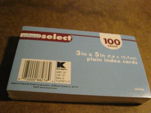 School Select  100 Count 3x5 in. Index Cards&#034;New&#034; -Factory Sealed-White