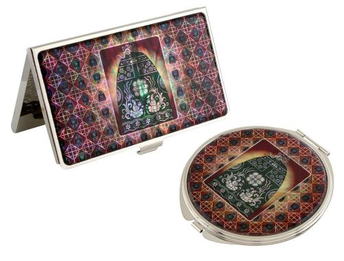 Nacre bell Business card holder case Makeup compact mirror gift #104