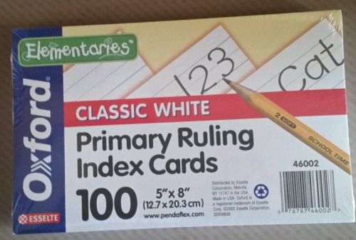ELEMENTARIES OXFORD CLASSIC WHITE PRIMAR RULING INDEX CARDS 100 5&#034;X8&#034;