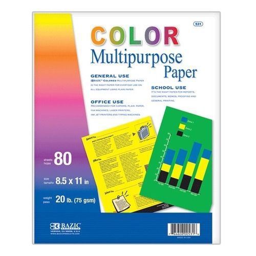 Bazic Multi Color Multipurpose Paper (Set of 3)  80 Sheet per set  NEW