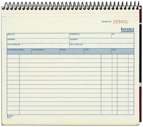 Spiral invoice book 8 1/2 x 7 1/4 part carbonless sets per scd8740 for sale