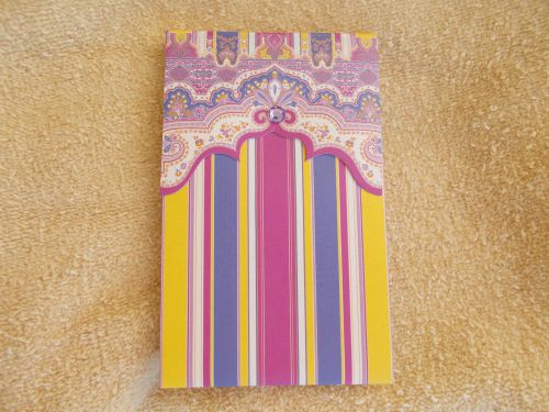 NEW POCKET NOTEPAD, PURPLE AND YELLOW STRIPED, 7.4&#039; by 3&#034;