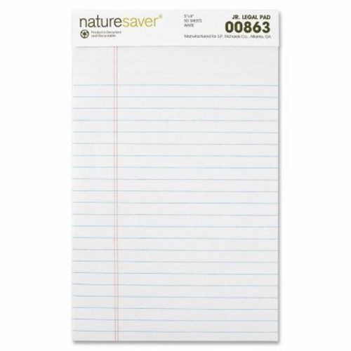 Nature Saver Jr. Legal Pads, Ruled, Recycled, 5&#034;x8&#034;, 50 Sheets, White (NAT00863)