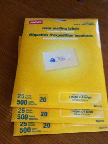 Staples Clear Mailing Labels 1500 lables compatible with Avery 5661 or 18661