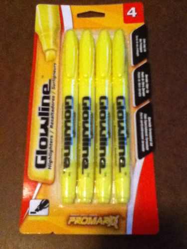 4 Yellow Highlighters Glowline Durable Fiber Tip Extra Long Life New