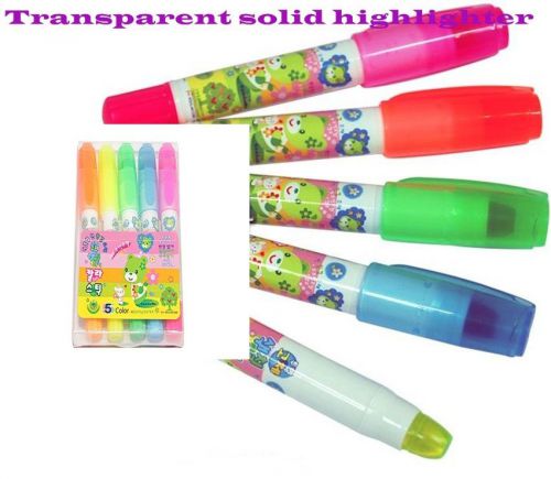 New Korea Transparent Highlighter Solid Stick Marker Pen 5 Color 1Set
