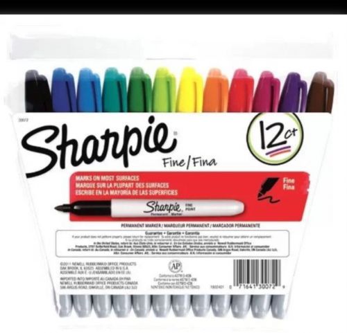 Sharpie Fine Point Permanent Markers - 12 Count, Assorted Colors - 30072 - BNIP