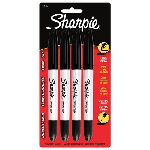 Sharpie Twin Tip Permanent Markers - Fine/Ultra Fine - Black - 4 Pack - 32175