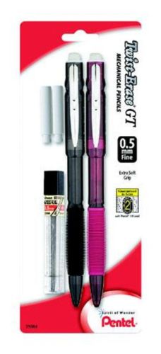 Pentel Twist-Erase GT (0.5mm) Mechanical Pencil lead 2 Erasers 2 Pack Carded