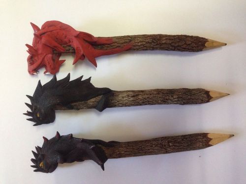 Set of 3 Lizard and Dragon Sawdust handcraft and Wooden Pencils