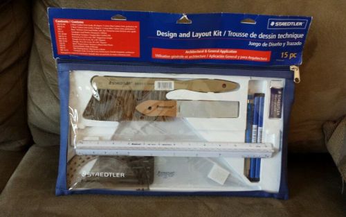 New Staedtler 15 PIECE drafting &amp; design kit erasers shield compass triangles +!