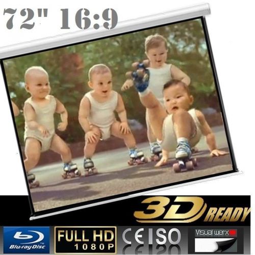 Pro 72&#034; 16:9 ratio manual pull down retractable projector screen home theater for sale