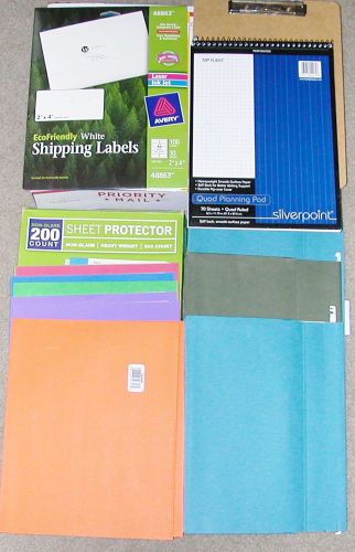 Huge lot office, shipping supplies avery labels, sheet protectors folders files+ for sale