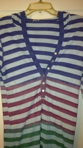 Splendid RAINBOW OMBRE Striped Thermal/Waffle Hoodie Shirt/Top L 8/10 Modal/Pima