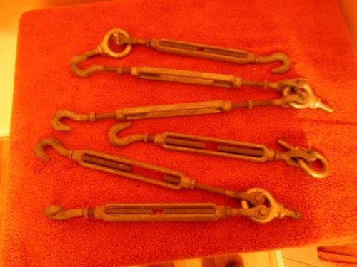Lot  of  (6) 12 INCH  Turnbuckles with Hook end &amp; eyelets approx 3/8&#034; diameter