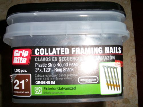 Tub of  3-inch by .120-inch 21-degree plastic collated stick framing nails for sale