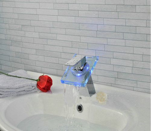No need battery 3 color LED bathroom Waterfall Faucet basin Mixer Tap HA-08026