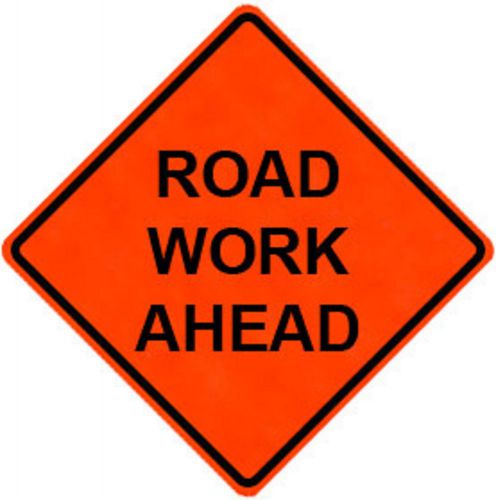 Road work ahead 48&#034; x 48&#034; vinyl fluorescent roll up sign with ribs for sale