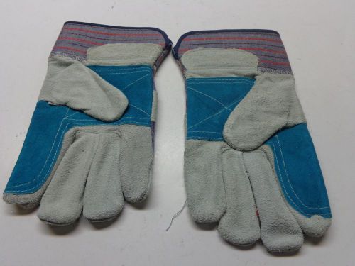Leather Palm Working Gloves, 12 Pack, Gray/Blue Stripe, New