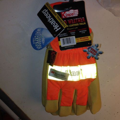 Heavy Duty Cold Weather Pigskin Leather Gloves, Hi Vis, Orange/Tan. Xtra L