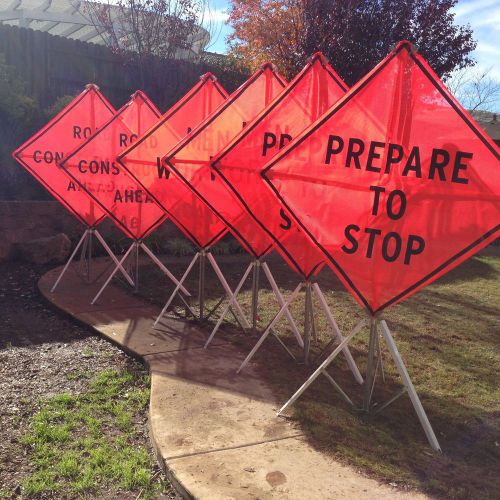 6 NEW Road Construction Signs w/ Tripod Stands
