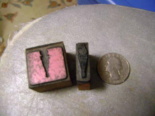 2 Pc  Vtg Printers Cut Blocks  Torch  Metal on Wood Blocks