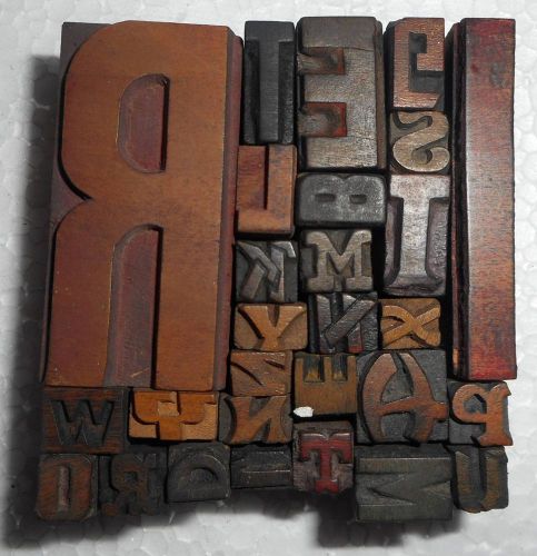 Vintage Letterpress Letter Wood Type Printers Block Lot Of 28 Collection.B839