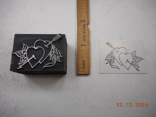 Letterpress Printing Printers Block, 2 Hearts linked w Arrow