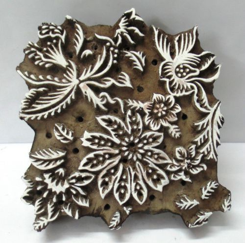 VINTAGE WOODEN HAND CARVED TEXTILE PRINTING ON FABRIC BLOCK STAMP DESIGN HOT 300