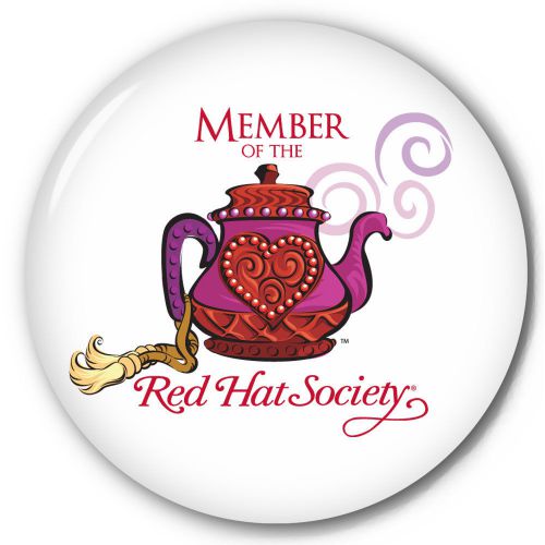 S12 RED HAT SOCIETY 3&#034; CELLULOID PIN BACK BUTTON OFFICIAL LICENSED PRODUCT