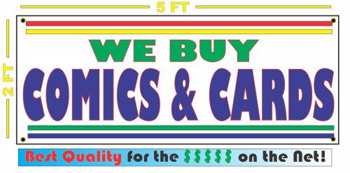WE BUY COMICS &amp; CARDS Banner Sign w Retro Vintage Super Hero Colors Book Pawn