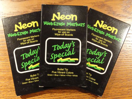 3 Sets Neon Menu Board Markers  - 5 Vibrant Colors-Wet-Erase