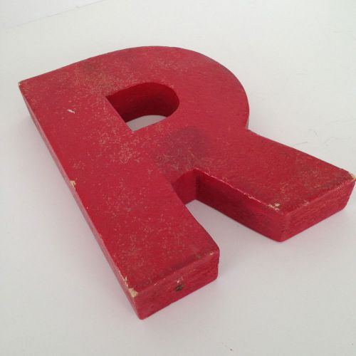 Letter R Chunky Red 8&#034; Sign Letter Vintage Wood Industrial Salvage Initial