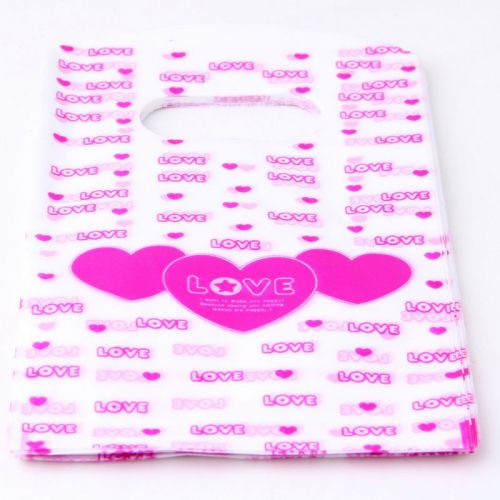 50Pcs Red Heart Plastic Shopping/Gift Small Packing Bag 15x9cm