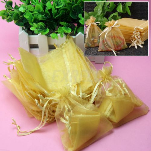 High Quality 60X Gold Organza Bags Drawstring Wedding Party Gift Jewelry Pouch